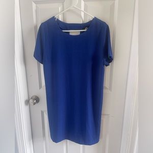 Bobeau Blue Ladder-Back Stretch Crepe Short Sleeve Shift Dress Womens Large